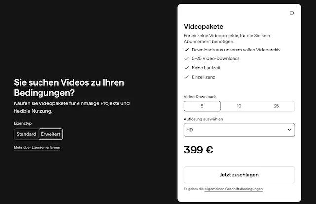 shutterstock videopakete erweiterte lizenz preise Preise für erweiterte Lizenz von Videopaketen von Shutterstock