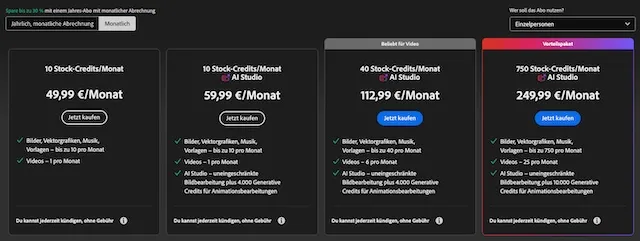 adobe stock abonnements monat Monatliches Abonnement von Adobe Stock