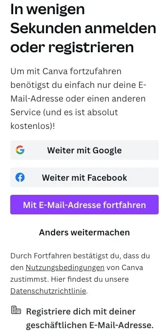 canva registrierung Registrierung bei Canva