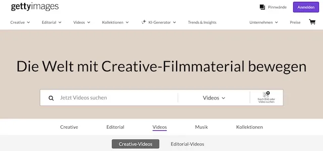 Webseite Viedos Getty Images