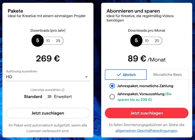 Preise für Videos Shutterstock