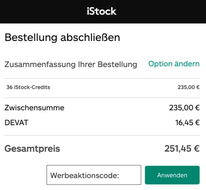 Werbeaktionscode eingeben iStock