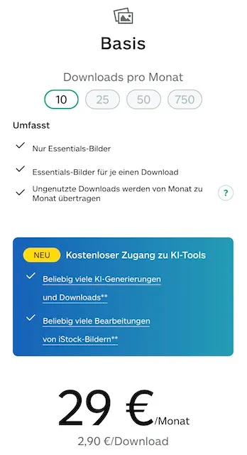 Preis für Abo Basis iStock