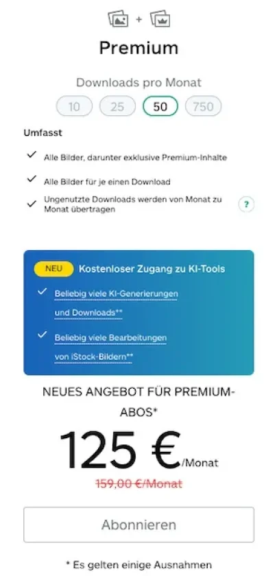 Jahresabo Premium 50 Bilder iStock