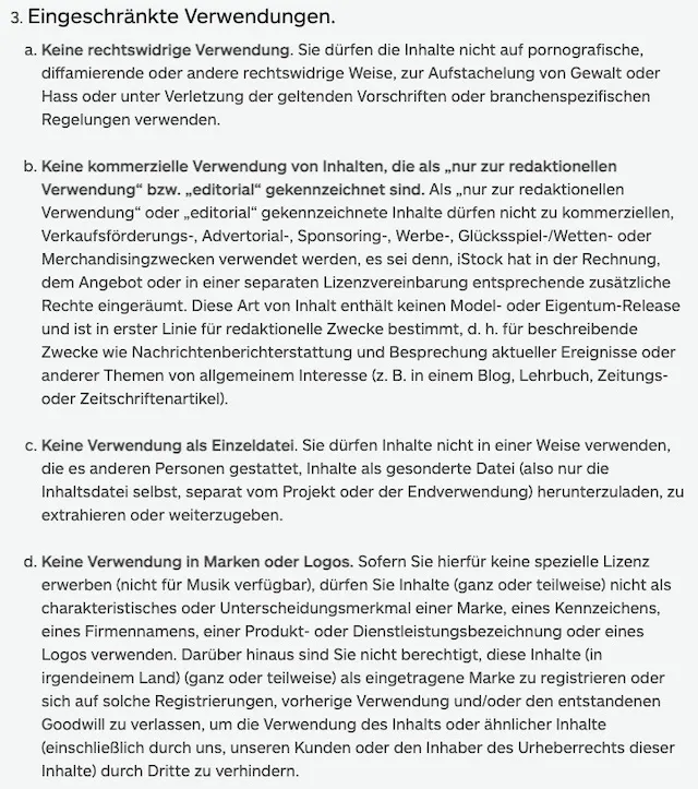 Lizenz Einschränkungen iStock