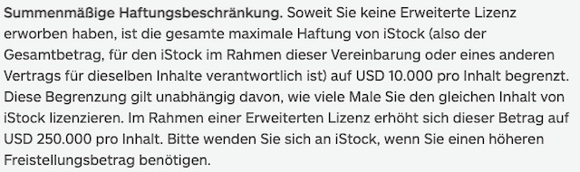 Haftungssumme Lizenz iStock