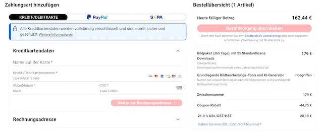 Rabatt einlösen Shutterstock