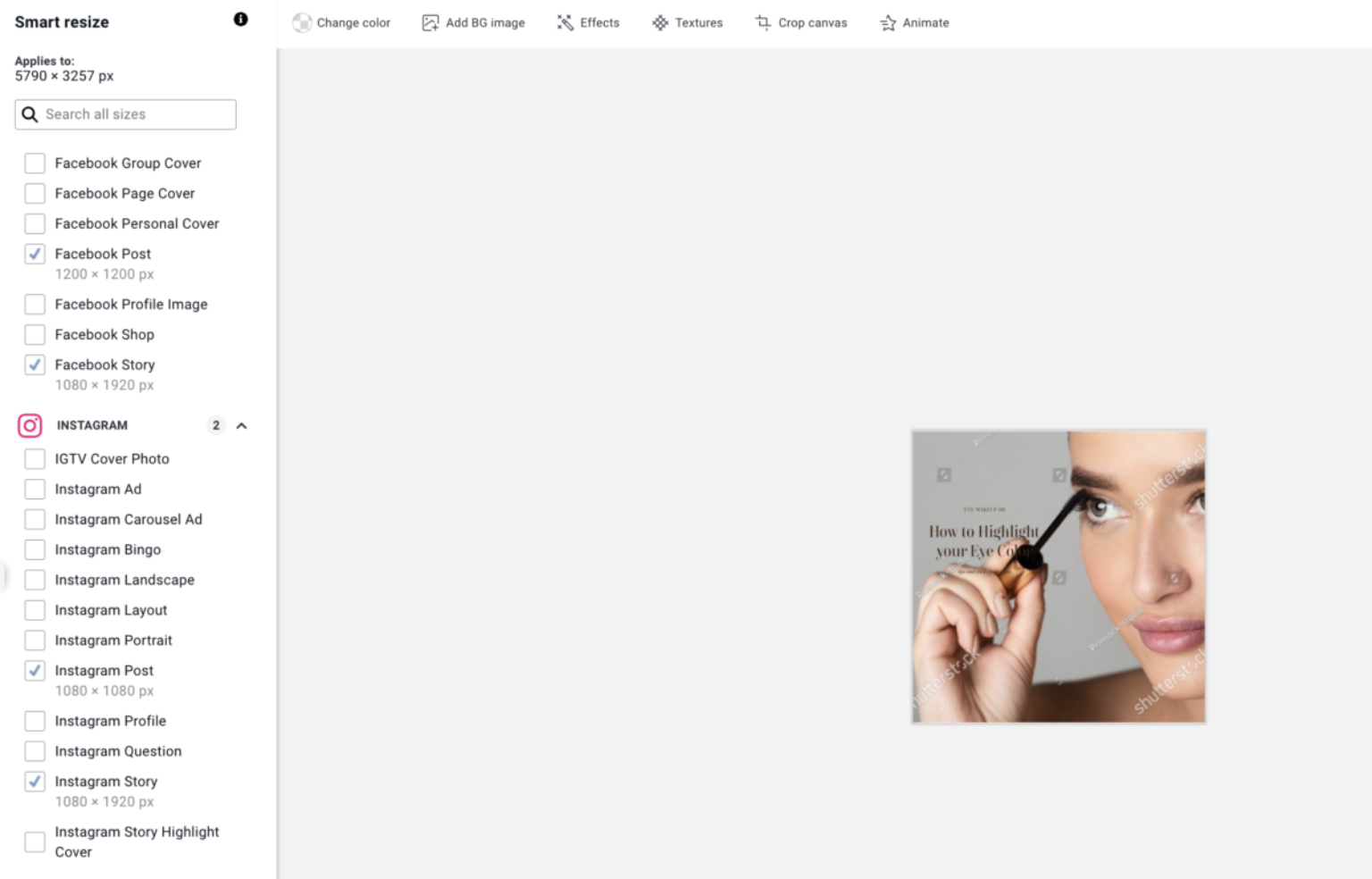 Shutterstock Bearbeitungstools 5 Bildgröße mit Creative Flow angepasst.