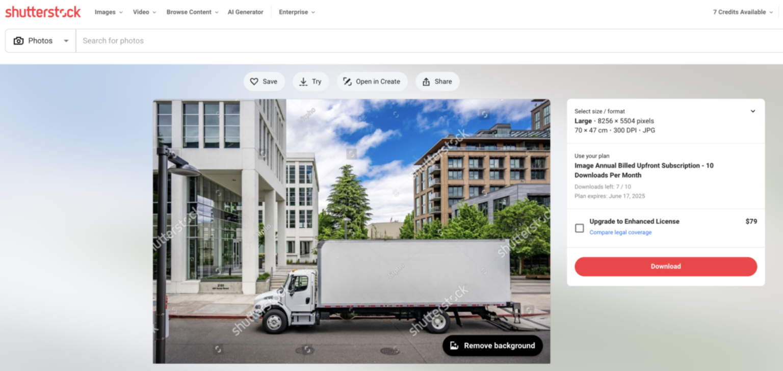 Shutterstock Bearbeitungstools 7 Bild mit LKW von Shutterstock